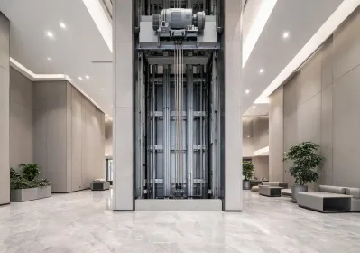 Elevator shaft modernization in commercial lobby