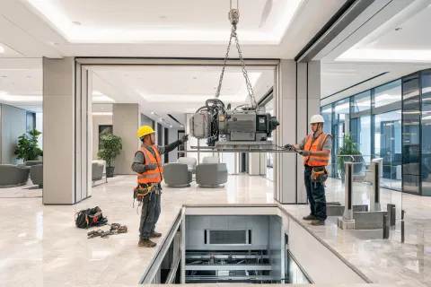 Elevator modernization in mid-rise lobby